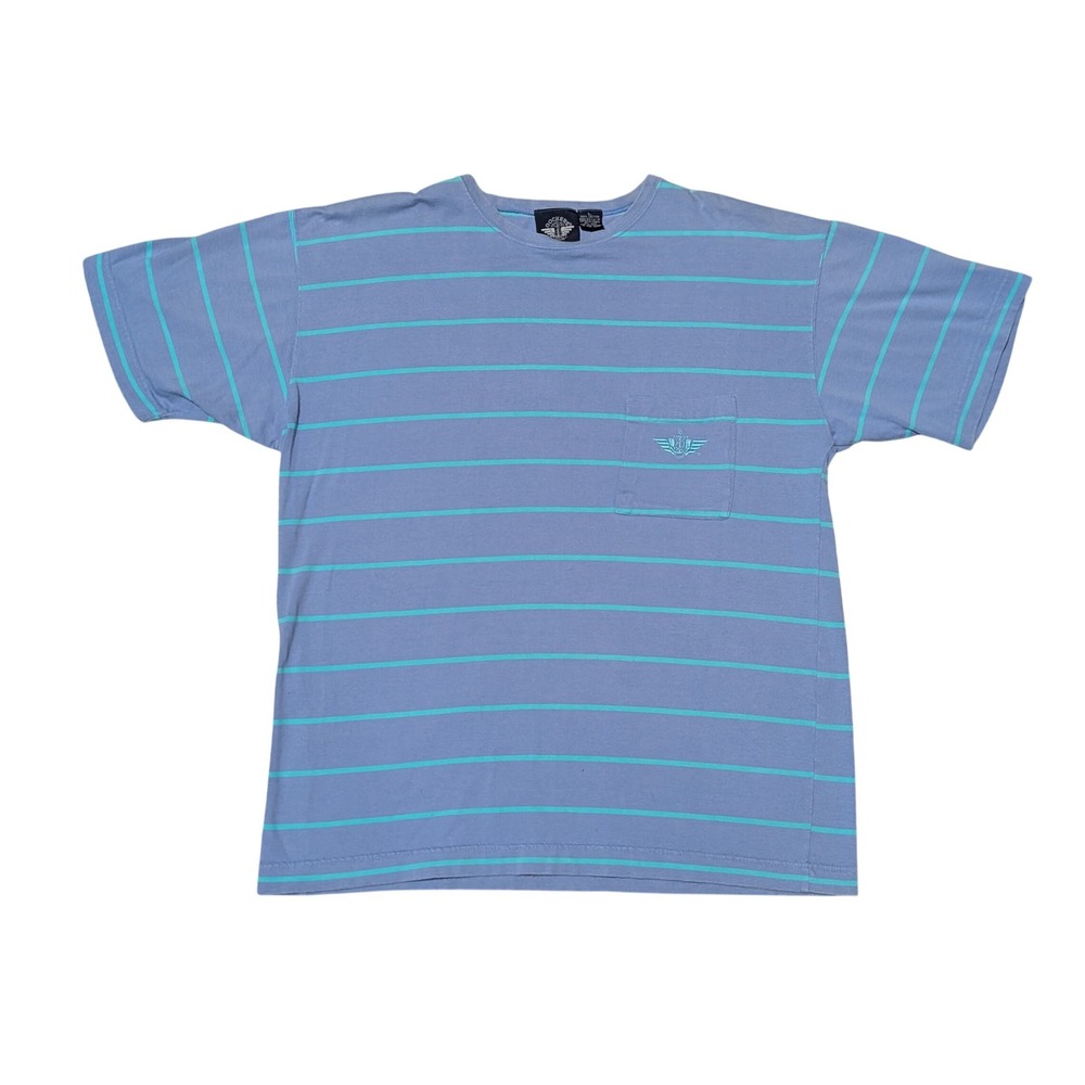 Dockers T-Shirt Mens Large Blue Striped Pocket Tee Vintage 90s Cotton Retro USA